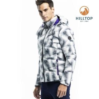 【Hilltop 山頂鳥】男款印花超潑水保暖蓄熱羽絨短大衣F22MZ9藍
