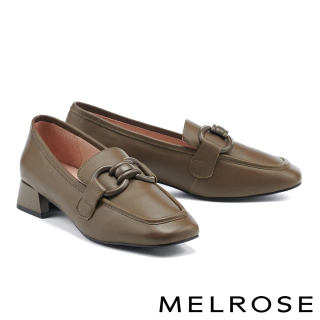 【MELROSE】簡約復古霧面烤漆釦牛皮樂福低跟鞋(綠)