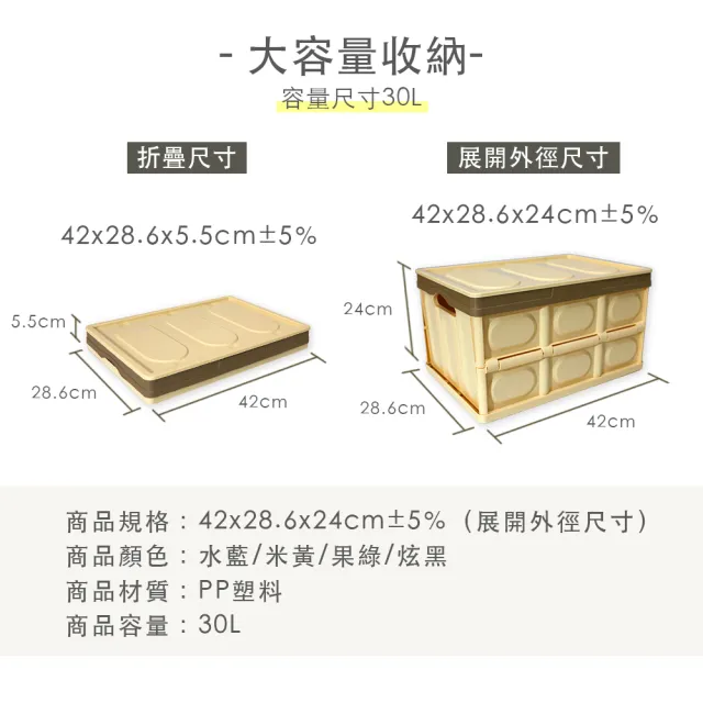 【寢室安居】多功能折疊式收納箱-30L-4入組(四色任選 附上蓋 折疊箱)