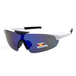 【SUNS】Polarized運動太陽眼鏡 頂規強化輕量偏光鏡片 白框絢彩藍S249 抗UV400(採用PC防爆鏡片/防眩光)
