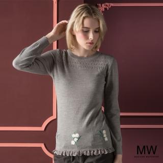 【MAGIQUE WARDROBE】圓領羊毛花草細針織拚接蕾絲上衣(3色)