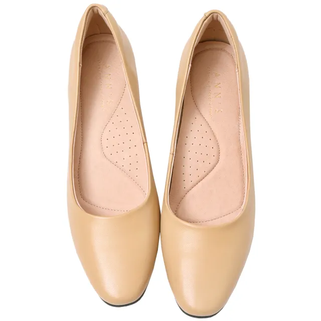 【Ann’S】素面通勤鞋-小羊皮全真皮杏仁楦粗跟包鞋-4cm(棕)