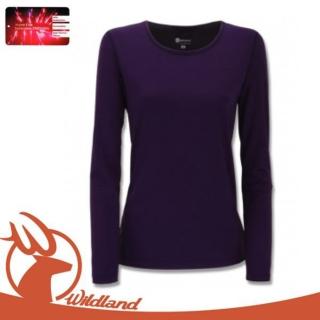 【Wildland 荒野】女 遠紅外線U領保暖衣《藍紫》W2653/U領快乾底層衣/透氣彈性睡衣/內搭(悠遊山水)