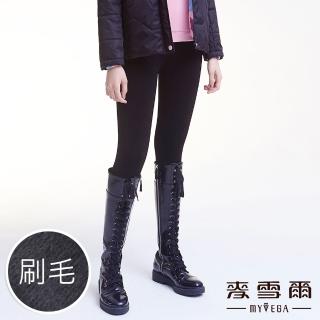【MYVEGA 麥雪爾】厚刷毛修身踩腳九分保暖褲-黑