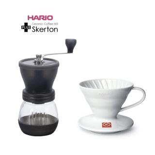 【HARIO】簡約手搖磨豆機Plus+V60白色02磁石濾杯組合(MSCS-2DTB/VDCR-02-W)