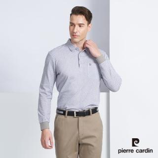 【pierre cardin 皮爾卡登】商務休閒 印花長袖POLO衫-灰色(5225257-95)