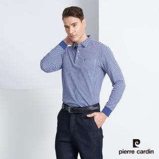 【pierre cardin 皮爾卡登】商務休閒 印花長袖POLO衫-深藍色(5225257-37)