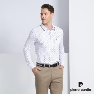 【pierre cardin 皮爾卡登】商務休閒 四葉草印花長袖POLO衫-白色(5225265-90)