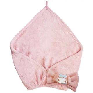 【小禮堂】美樂蒂 絨毛吸水髮帽 - 粉蝴蝶結(平輸品)