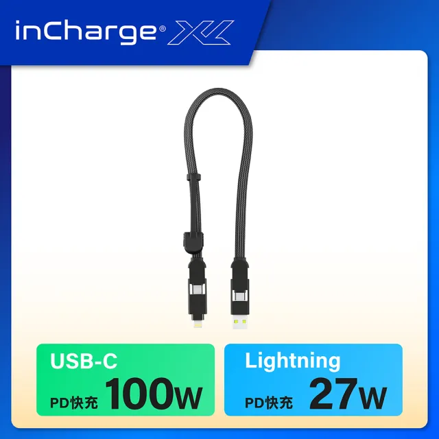 【瑞士 inCharge XL】PD100W 六合一充電傳輸線 - 30公分(磁吸開闔/快充/傳檔/OTG)