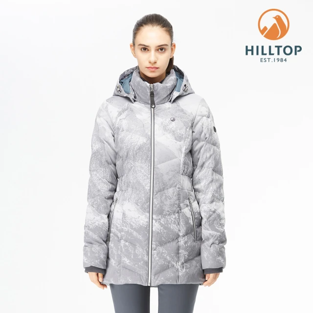 【Hilltop 山頂鳥】女款雪山緹花超潑水羽絨短大衣 F22F09 雪山灰