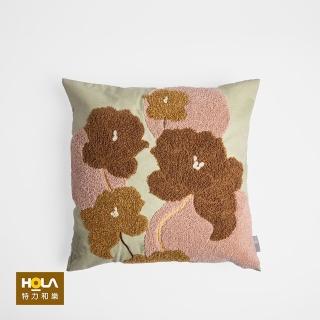 【HOLA】花朵繡花抱枕50x50-粉棕