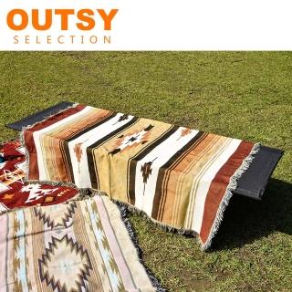 【OUTSY】鋁合金輕量抗撕裂便攜折疊高低兩用行軍床+露營美學民族風編織露營毯M(耐重150kg 1+1特惠組)