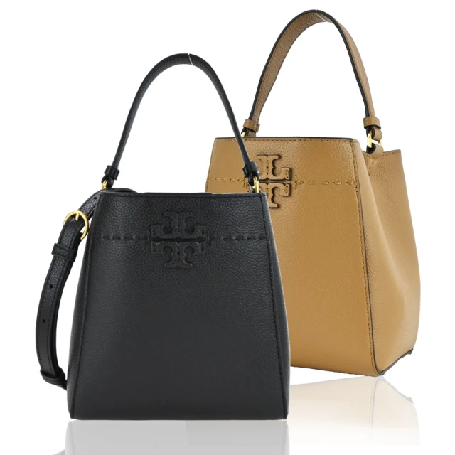 TORY BURCH MCGRAW 荔枝纹雙T LOGO手提/斜背水桶包(多色選)