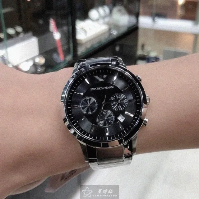【EMPORIO ARMANI】雙11ARMANI阿曼尼男錶型號AR00019(黑色錶面銀錶殼銀色精鋼錶帶款)