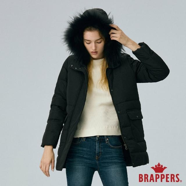 【BRAPPERS】雙11 女款 可拆帽中長版羽絨外套(黑)