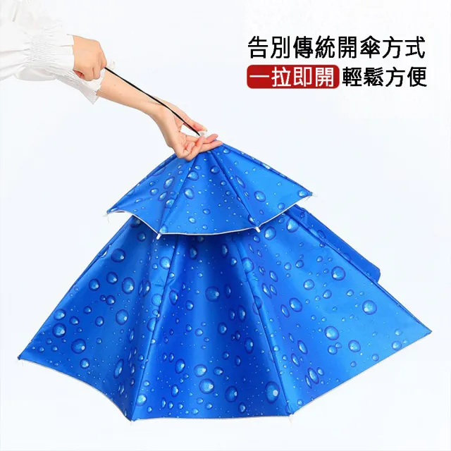 【寶盒百貨】95CM雙層頭戴式雨傘 黑膠二折 晴雨兩用(戶外釣魚雨傘帽 防曬遮陽傘 橡膠頭圈)