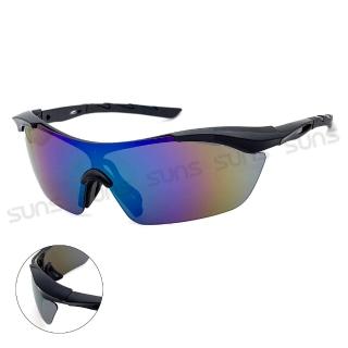 【SUNS】流線型運動太陽眼鏡 絢彩黑框水銀 防爆頂規墨鏡 S504 抗UV400(採用PC防爆鏡片/安全防護/防撞擊)