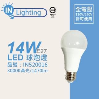 【大友照明innotek】6入 LED 14W 3000K 黃光 全電壓 球泡燈 _ IN520016