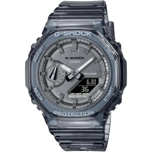 【CASIO 卡西歐】G-SHOCK 女錶 八角 半透明雙顯手錶-透黑 畢業禮物(GMA-S2100SK-1A)