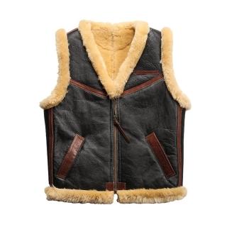 【巴黎精品】現貨+預購 真皮皮衣綿羊皮背心(皮毛一體馬甲V領男外套2色p1ay78)