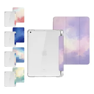 【BOJI 波吉】iPad 10 10.9吋 三折式內置筆槽霧透氣囊軟殼 復古水彩款