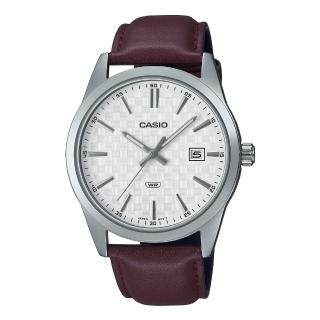 【CASIO 卡西歐】男錶 簡約指標錶 皮革錶帶 白麵 日期顯示 生活防水 MTP-VD03(MTP-VD03L-5)