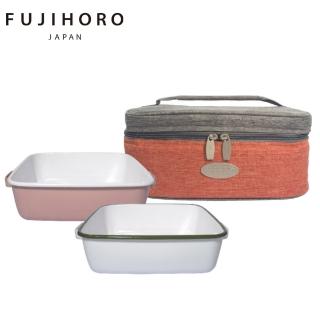【FUJIHORO 富士琺瑯】巧提包組-雙耳琺瑯烘焙保鮮盒方型1.8L-2入(顏色任選/烘培烤盤/露營用品)