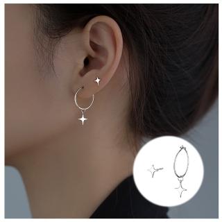 【HaNA 梨花】韓國簡約主打．不對稱星芒十字耳環(針式耳環 耳飾 耳圈 耳釘 耳扣)