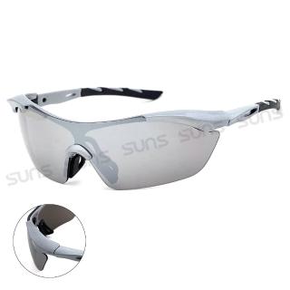 【SUNS】流線型運動太陽眼鏡 絢彩銀框水銀 防爆頂規墨鏡 S504 抗UV400(採用PC防爆鏡片/安全防護/防撞擊)