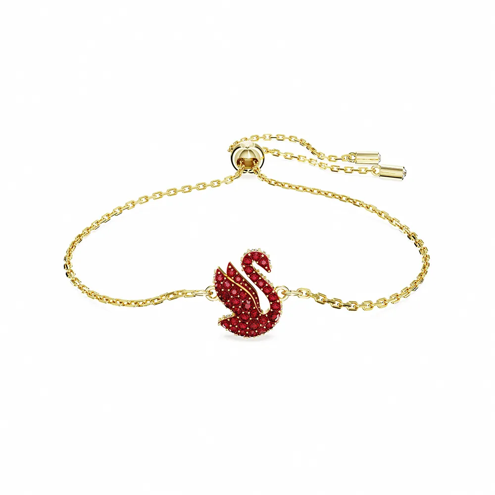 【SWAROVSKI 官方直營】Swarovski Iconic Swan 手鏈 天鵝 細碼 紅色 鍍金色色調 交換禮物