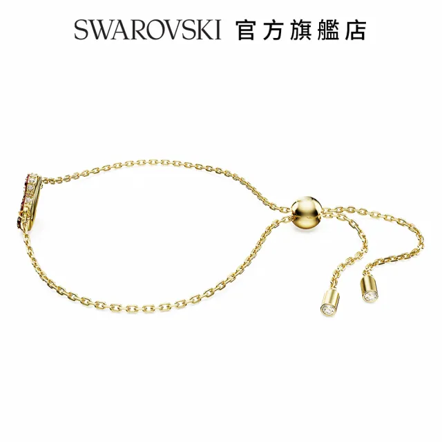 【SWAROVSKI 官方直營】Swan 手鏈 天鵝 細碼 紅色 鍍金色色調