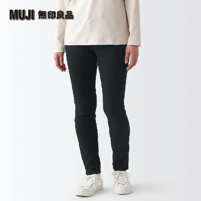 【MUJI 無印良品】女有機棉混超彈力丹寧窄版褲(黑色)