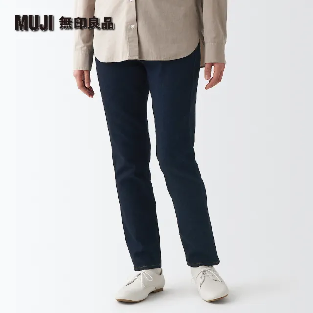 【MUJI 無印良品】女有機棉混彈性丹寧合身褲(暗藍)