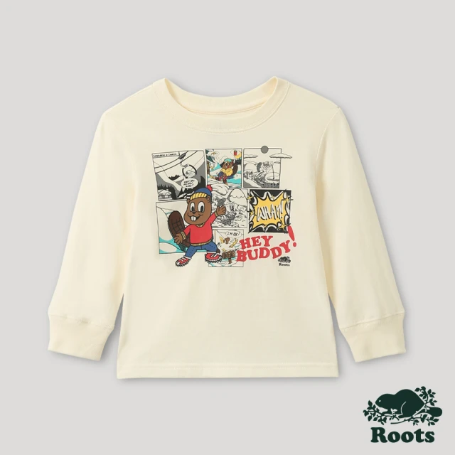 【Roots】Roots小童-佳節海狸系列 海狸漫畫長袖T恤(米白色)