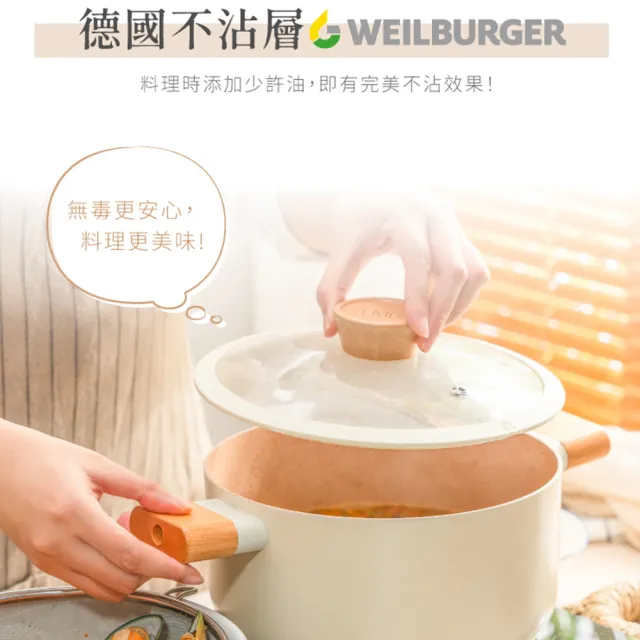 【LMG】日式不沾雪藏雙耳深湯鍋22cm(不沾湯鍋/雙耳湯鍋)