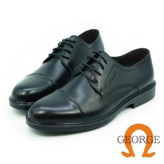 【GEORGE 喬治皮鞋】氣墊系列-牛皮圓頭橫飾寬楦紳士鞋-黑色715225IX-10