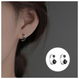 【HaNA 梨花】韓國高階感復古調性．黑寶石雙點耳環(針式耳環 耳飾 耳圈 耳釘 耳扣)