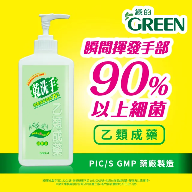 【Green 綠的】乾洗手潔手凝露500mlX2+60mlX4(乙類成藥)