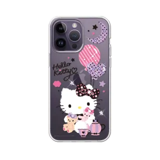 【apbs】三麗鷗 Kitty iPhone 14 Pro Max/14 Pro/14 Plus/14 輕薄軍規防摔水晶彩鑽手機殼(凱蒂夜未眠)