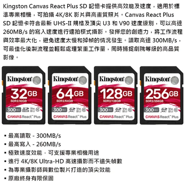 【Kingston 金士頓】128GB SDXC SD UHS-I U3 V90 UHS-II 記憶卡(SDR2/128GB 平輸)