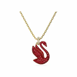 【SWAROVSKI 官方直營】Iconic Swan 鏈墜 天鵝 中碼 紅色 鍍金色色調 交換禮物