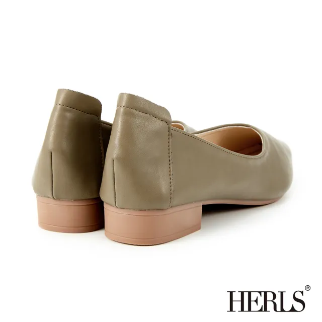 【HERLS】低跟鞋-柔軟V口素面尖頭低跟鞋(橄欖綠)