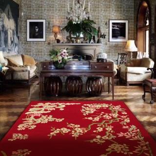 【Fuwaly】手工膠貝系列 KP朱紅羊毛地毯-200x300cm(精緻 羊毛 大地毯 中式 客廳地毯)