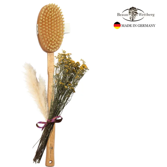 【BRAUN WETTBURG 珀薇】德國製 白豚鬃長柄放鬆沐浴按摩刷(厚刷/沐浴按摩美容/雙11)