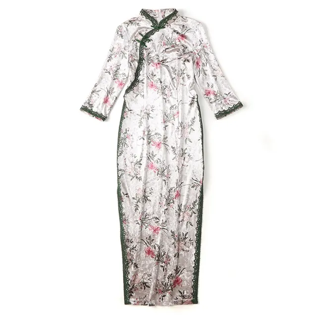 【巴黎精品】現貨+預購 女新中式旗袍連身裙改良旗袍A字裙長裙大碼洋裝休閒大尺碼女裝(百合印花絲絨p1bf23)