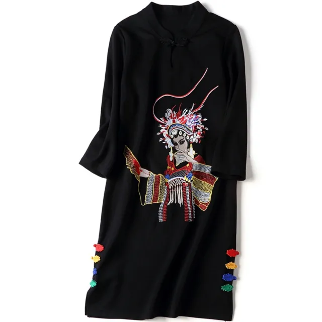 【巴黎精品】現貨+預購 女新中式旗袍連身裙改良旗袍A字裙長裙大碼洋裝休閒大尺碼女裝(國劇復古p1bf45)