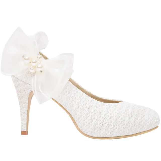 【Ann’S】甜蜜相遇-側邊立體珍珠蝴蝶結防水台圓頭婚鞋-9cm-版型偏小(白)