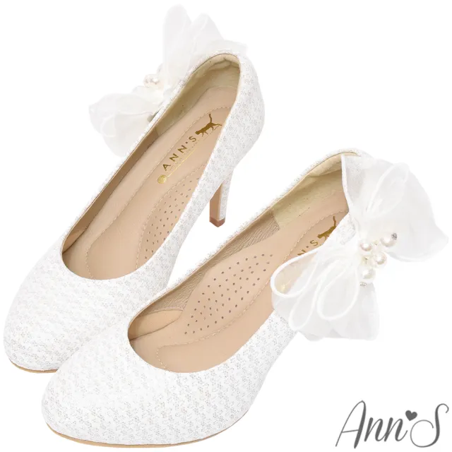 【Ann’S】甜蜜相遇-側邊立體珍珠蝴蝶結防水台圓頭婚鞋-9cm-版型偏小(白)