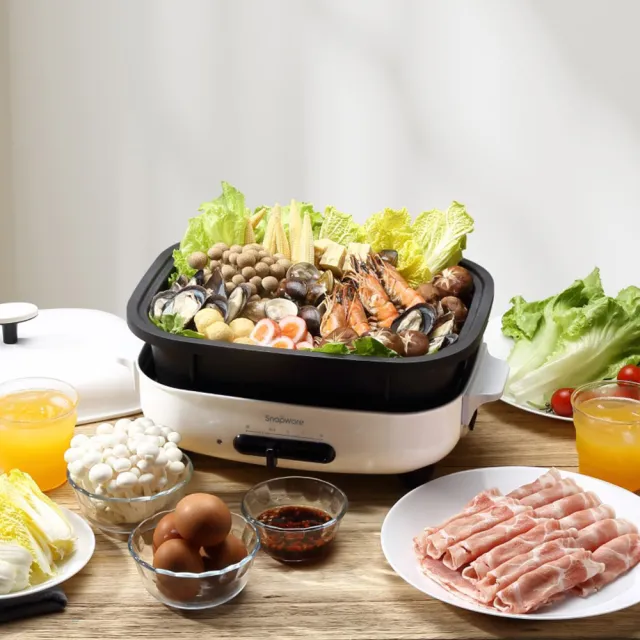 【CorelleBrands 康寧餐具】Snapware SEKA 多功能電烤盤3件組(贈平煎烤盤+料理深鍋+波紋煎烤盤)